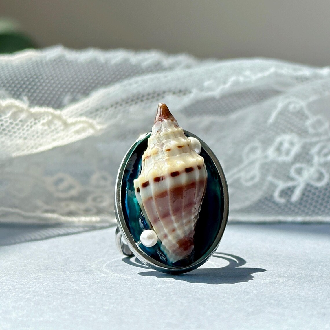 Studio Rings Sea Shell Real Seashell Statement Ring, Chunky Natural Shell Ring, Beach Vibes ...