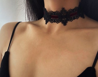 Vintage Style Lace Choker Necklace, Wide Lace Tie Choker, Boho Choker, Elegant Black Lace Choker, Y2K, 90s Choker, Statement Choker
