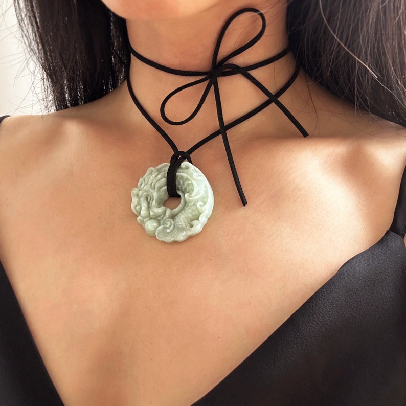 Green Stone Statement Necklace, Natural Stone Dragon Necklace, Multi-Way Necklace with Chain or Rope, Unisex Quartz Necklace, One of a Kind zdjęcie 4