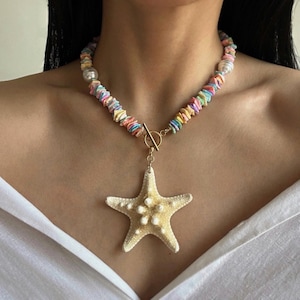 Mermaid Core Real Starfish Choker Necklace, Colorful Sea Shell Necklace with Starfish Pendant, Mult Way Shell Choker, Beach Wedding Jewelry