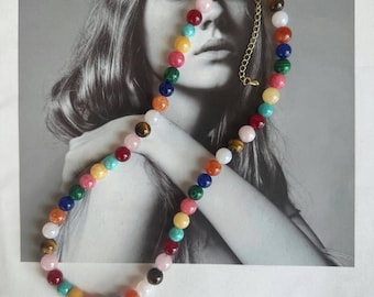 Vibrant Multi Gemstone Choker, Colorful Gem Necklace for Spring and Summer, Stunning Layering Necklace, Everyday Minimalist Necklace