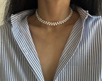 Vintage Chic Double Strand Pearl Choker • AAAAA Grade Freshwater Pearl Necklace • Gifts for Her