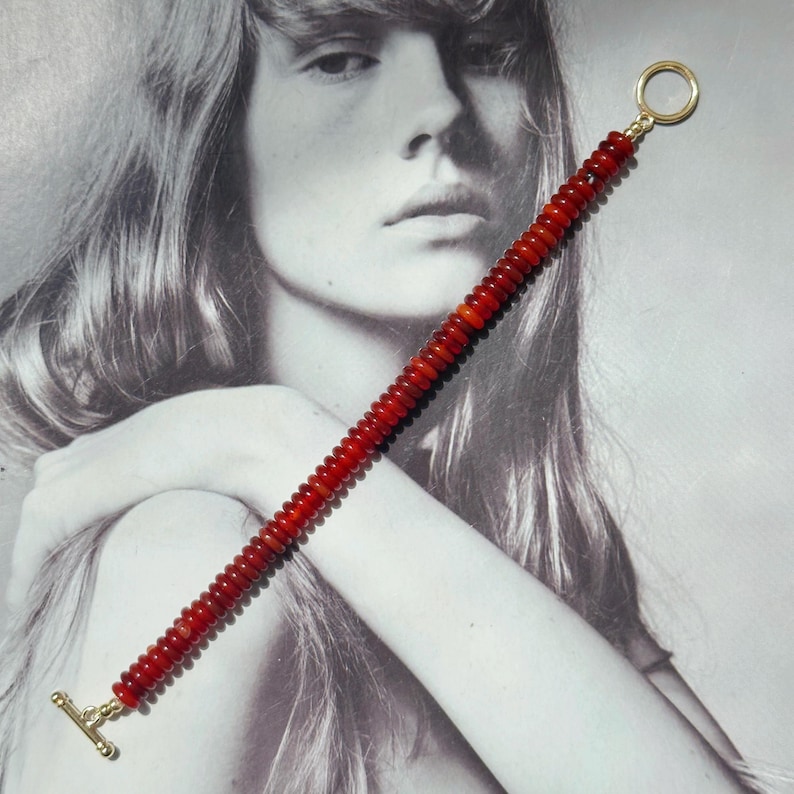 Minimalist Red Carnelian Bracelet With Classic Toggle Clasp, Red