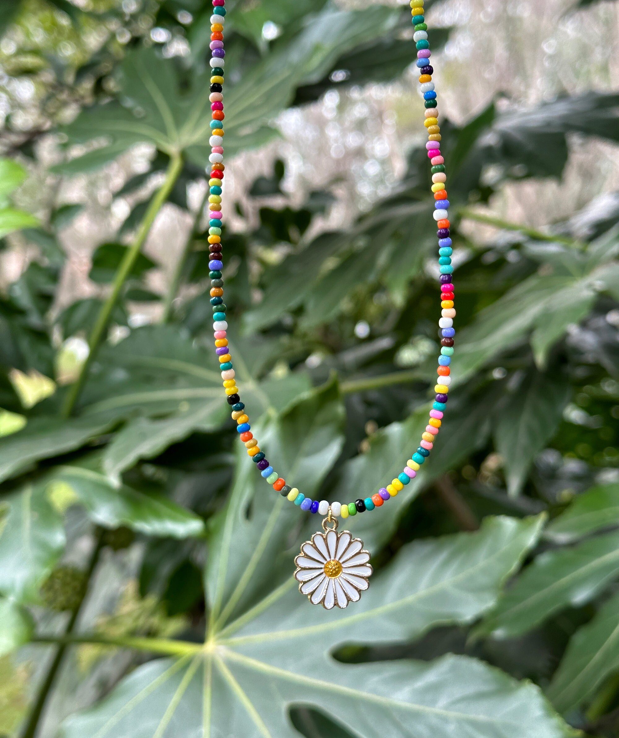 Daisy Beaded Necklace Daisy Choker Flower Choker Handmade Etsy