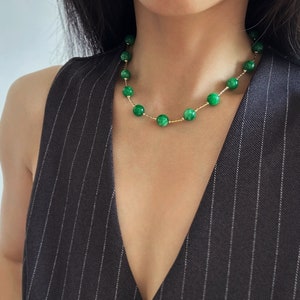 Dainty Green Jade Necklace, Green Stone Necklace, Green Jasper Necklace Choker for Men & Women, Personalized Gifts, Minimalist Gem Necklace