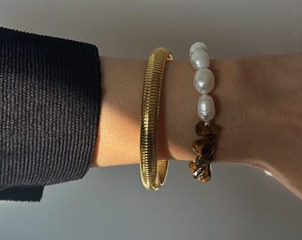 Tiger's Eye and Pearl Bracelet • Unisex Healing Crystal Bracelet • Natural Gem Jewelry