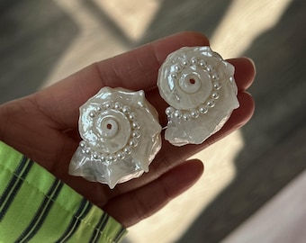 Bohemian Real Sea Shell Earrings, Dainty White Shell Studded Earrings, Bridal Large Shell Earrings, Statement Earrings, Women Earrings Gift