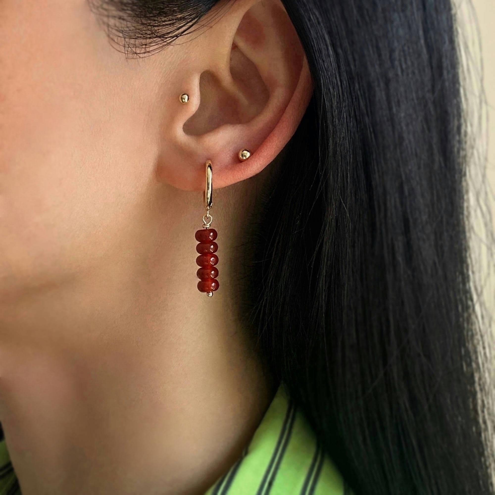 Red Carnelian Earrings, Red Gemstone Hoop Earrings, 15mm Hoops, Minimal Stone Earring Hoops, Crystal Earrings -Energy, Balance, Creativity