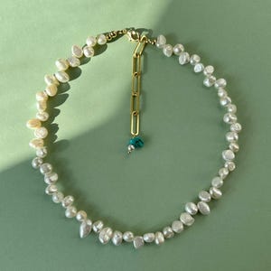 Boho Freshwater Pearl Choker • White Baroque Pearl Necklace • Birdal Wedding Jewelry