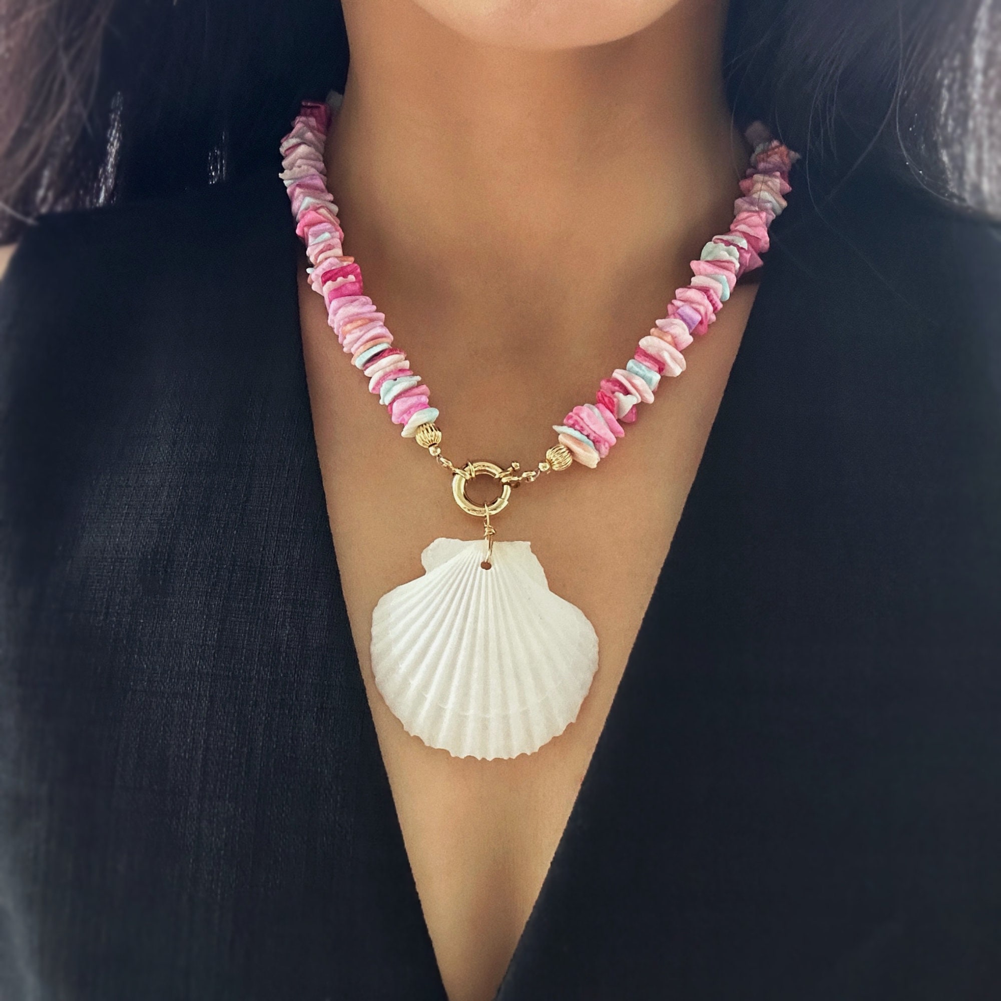 Colorful Shell Necklace, Natural Seashell Necklace Choker, Customized, Y2K Mermaid Necklace, Macaron Color Summer Choker, Boho Chic & Trendy
