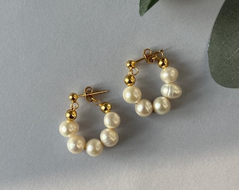 Örhängen med sötvattenspärlor 20 mm, Eleganta örhängen med vita pärlor, Oregelbundna pärlörhängen, Vardagsringar, Brudtärnegåvor