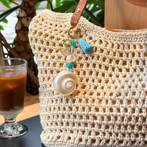 Boho Seashell Bag Charm with Initial and Tassel, Summer Beach Charm, Ocean Vibes Keychain, Sea Shell Accessories, Beach Wedding Gifts