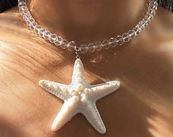 Stunning Starfish Necklace, Starfish Choker, Cute Sea Animal Beaded Necklace, Summer Beach Necklace, Surfers Necklace, Gifts for Her