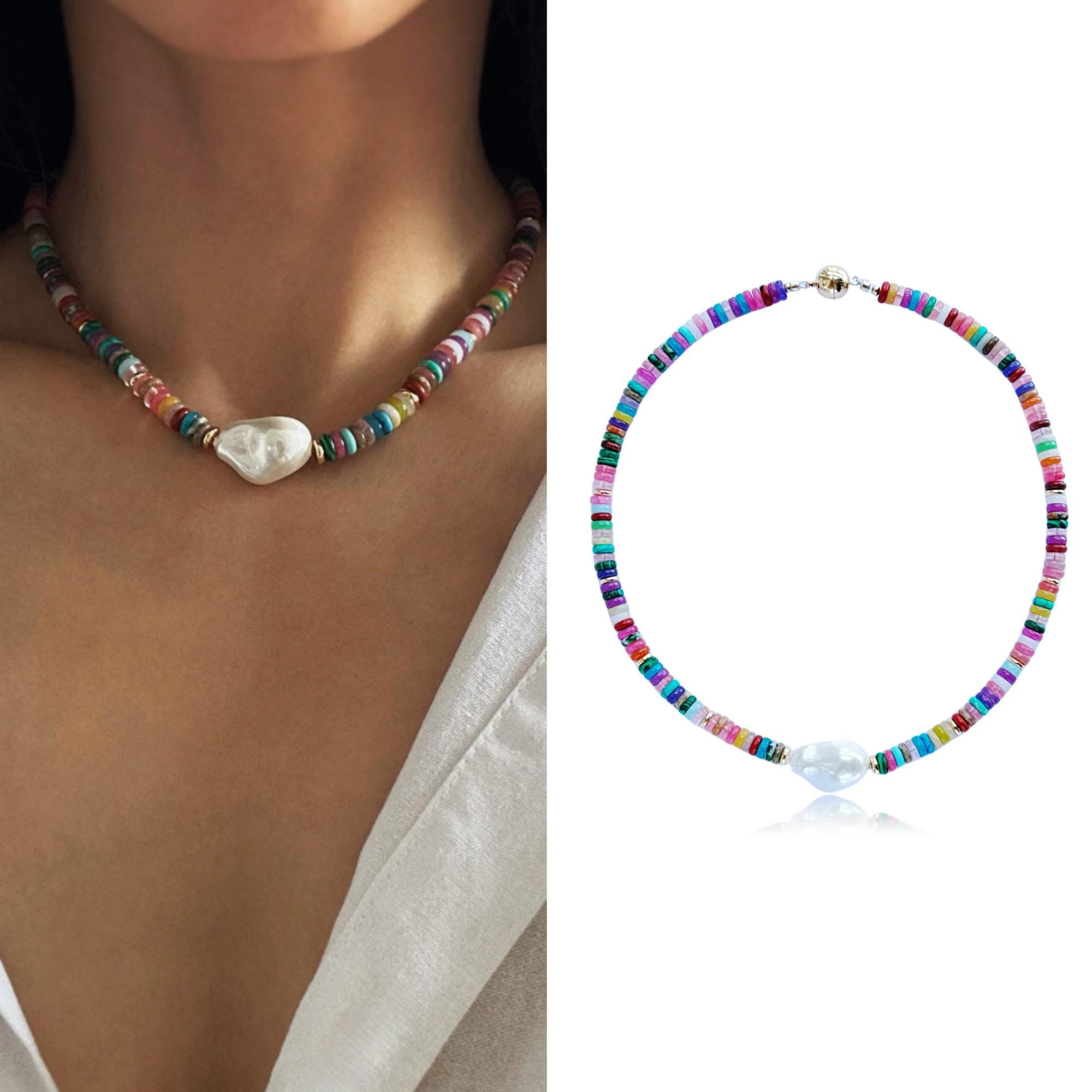 Collier Pierre Calsilique Arc-en-ciel – Argent Sterling 925 – Réglable 17 Pouces