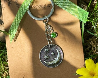 Sleutelhanger ster en maan, sleutelhanger maansikkel en ster, sleutelhanger hemelse, gepersonaliseerde geboortesteensleutelhanger, geboortesteensleutelhanger, cadeau-idee
