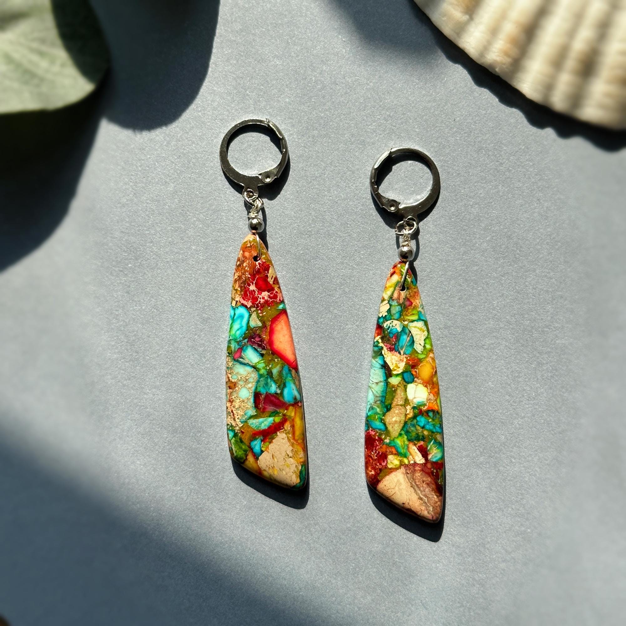 Vibrant Sea Sediment Jasper Earrings, Colorful Gemstone Earrings for Summer, Stone Earrings, Beachy & Tropical Vibes, Unique Gifts for Her
