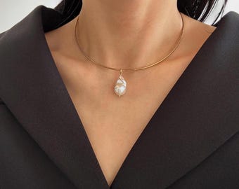Minimalist Baroque Pearl Necklace • Freshwater Pearl Neck Collar • Elegant Women Gifts