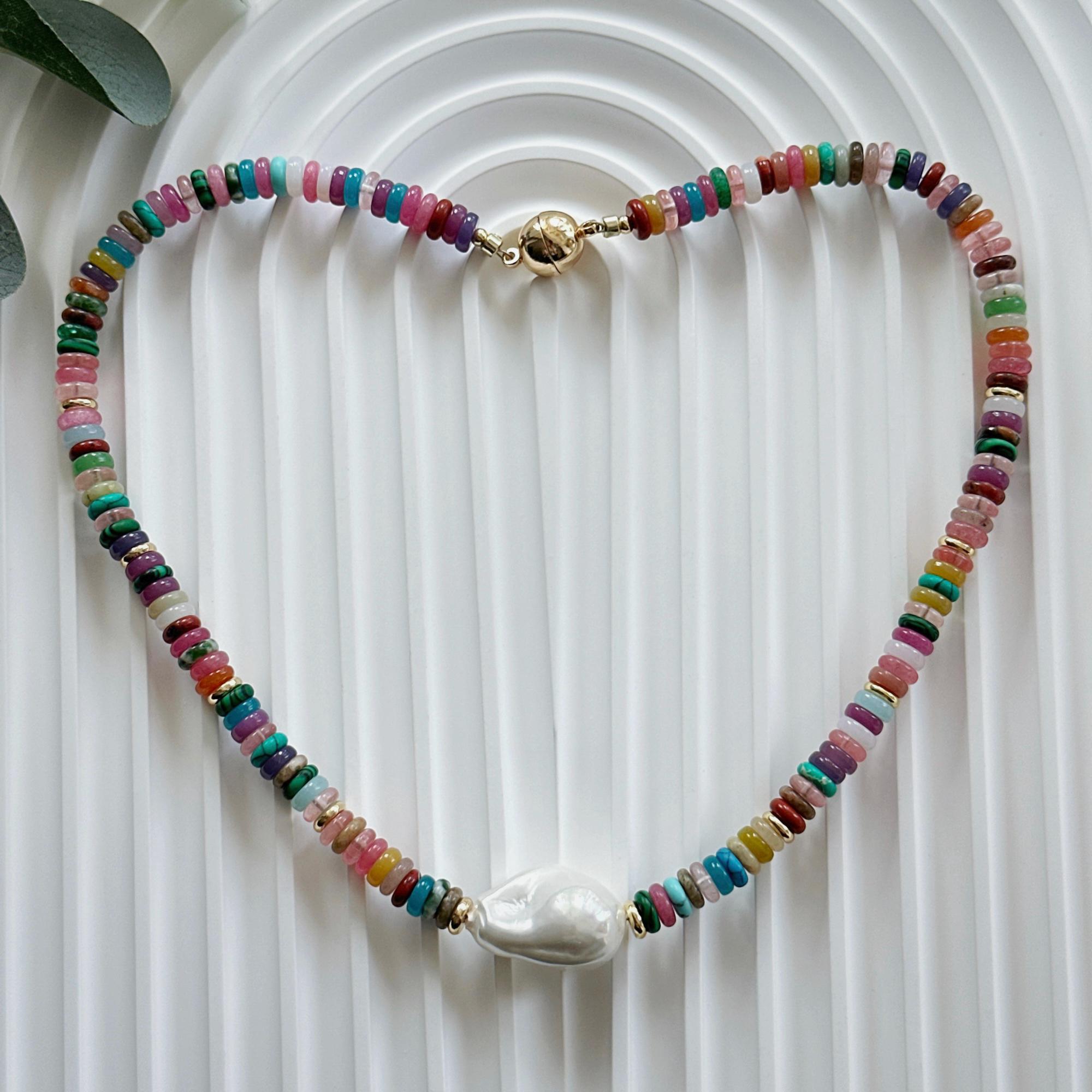 Collier de station de pierres précieuses arc-en-ciel plaqué or 18k en argent ste