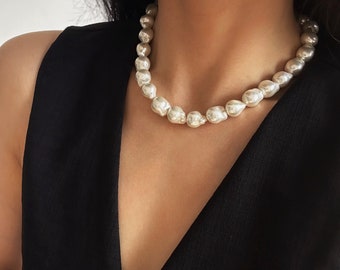 Baroque Pearl Necklace, Large Pearl Necklace, Vintage Style White Baroque Necklace, Classic Pearl Choker, Bridal Necklace Choker