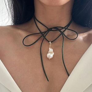 Bohemian Baroque Pearl Necklace, High Luster Fresh Water Pearl Necklace, Multi Way Pearl Choker, Adjustable Trendy Cord Choker, Gift for Her