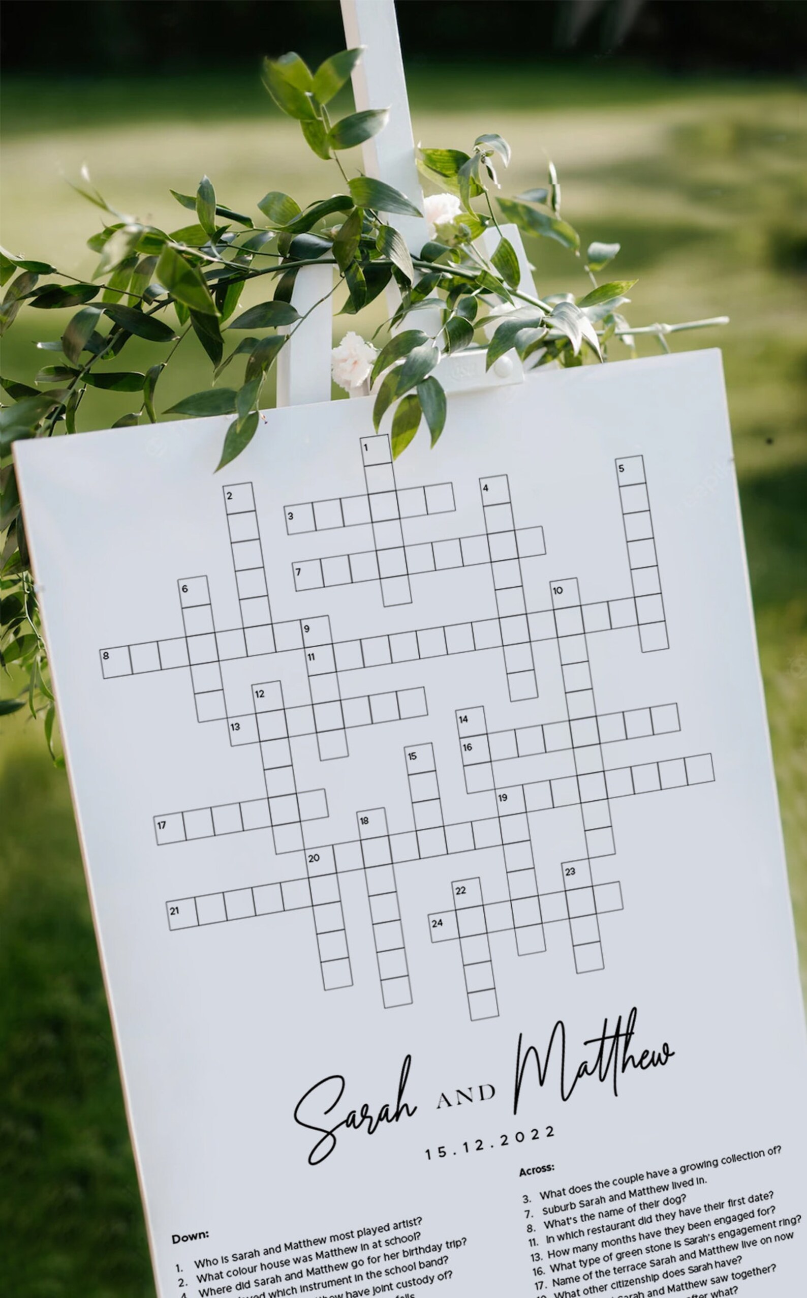 Custom Wedding Crossword Puzzle Template Personalized Bridal Etsy