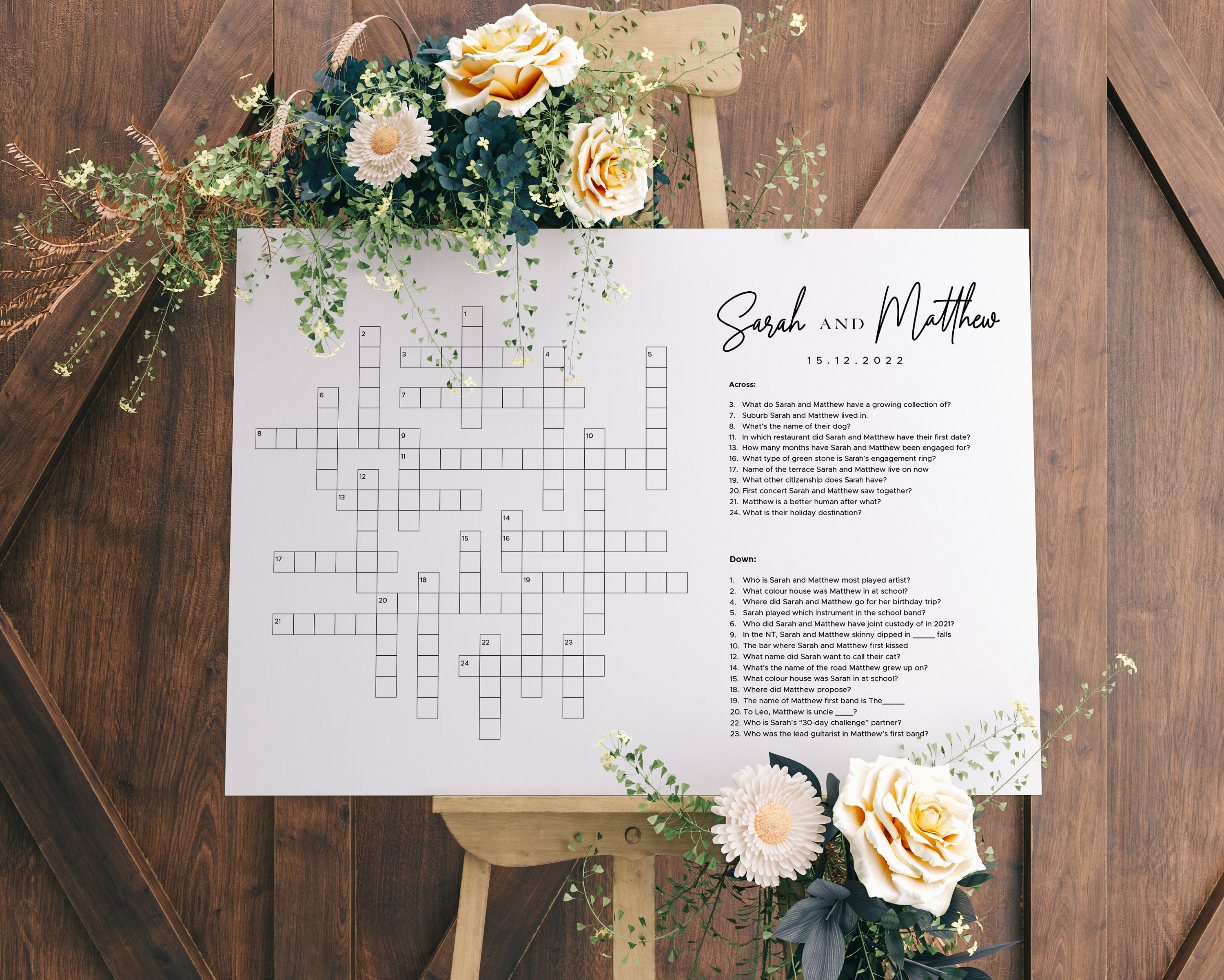 Custom Wedding Crossword Puzzle Template Personalized Bridal Etsy