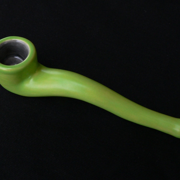 Pipe ondulé verte en ceramic, curved smoking pipe , Free Shipping