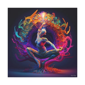 Yoga Art - Neon Psychedelia Surrealism - Canvas Gallery Wrap - Studio Art, Hot Yoga Art, Meditation Art, Ready to Hang Art