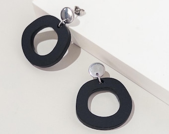 Black Minimalist Dangle Earrings with Stainless Steel Ear Posts, Lightweight Acrylic Black Earrings for Women, Hypoallergenic Earrings