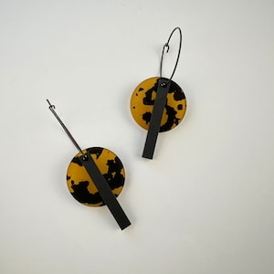 Tortoise Shell Earrings with Black Hoop and Dangle, Acrylic Earrings for Women, Handmade in Australia, Hypoallergenic and Lightweight