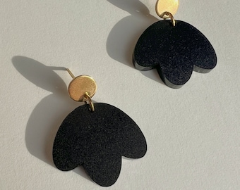 Bloom Black and Gold Dangle Earrings, Elegant Earrings, Minimalist Earrings, Gold and Black Earrings, Minimalist Matte Black with Gold