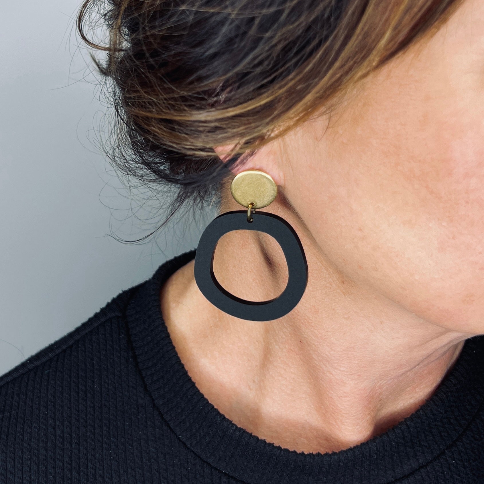 Charlie Black and Gold Dangle Earrings, Minimalist Earrings, Gold and Black Statement Earrings for Women, Gift for Her, Mothers Day Gift