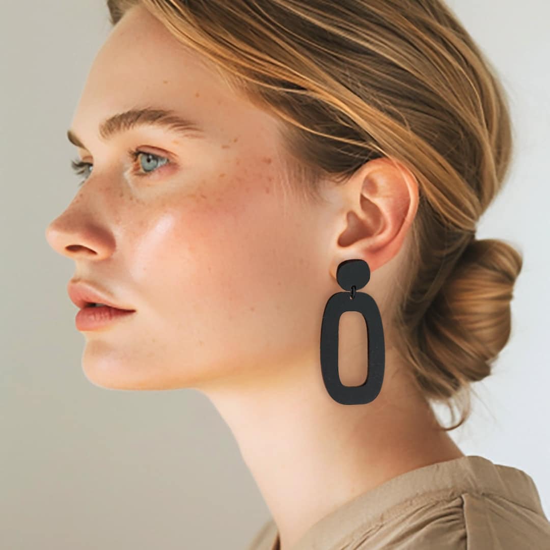 Abstract Clip On Earrings for Non Pierced Ears in Black White Orange Marble Blend