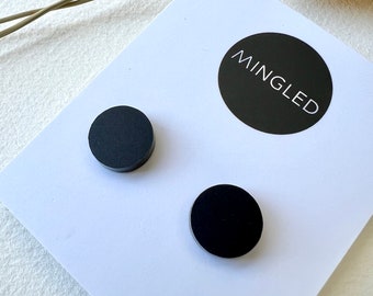 Stud earrings, matt black simple stud earring, 12mm lasercut acrylic, handmade, hypoallergic, surgical steel posts