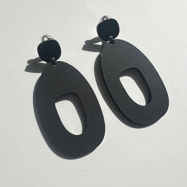 Clip On Earrings, Matte Black Statement Earrings, Aesthetic Earrings, Non Pierced Earrings, Clip-on Statement Earrings, Clip On Dangle