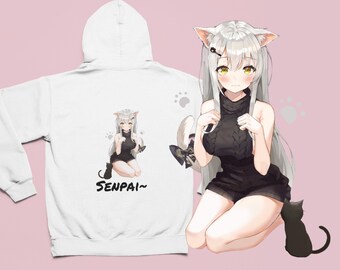 Catgirl Hoodie with Senpai in Japanese Printed Hoodies Men Women Fashion Tops Hoodie Streetwear Pullover