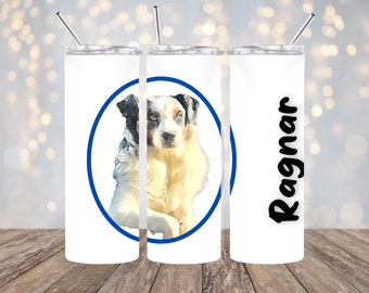 Your Dog on Tumbler, Personalized Cartoon Dog Photo Tumbler, Custom Dog Tumbler, Valentine's Day Gift, Dog Lover's, Pet Memorial Gift