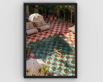 Fashion Magazine Poster, Woman in Pool Print, Vintage Poster, Retro Wall Art, Luxury Fashion Print, Trendy Wall Art
