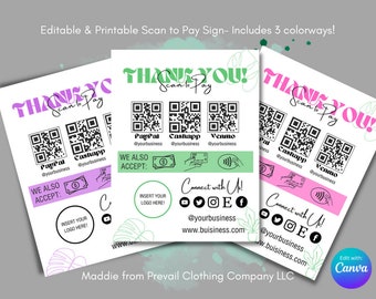 Editable & Printable Scan to Pay Template, QR Code Template, Printable Payment Template
