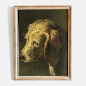 ヴィンテージの犬のプリント、アンティークの犬の油絵、犬の