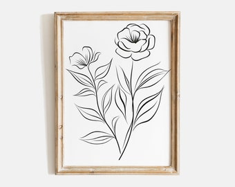Flower Line art Print, Floral Print, Flower Wall Art, Botanical Print, Minimal Floral Print, Wildflower Print Flower Wall Decor