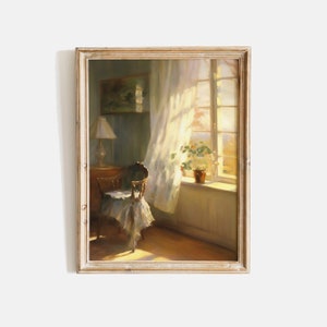 Sunlight Through a Window Oil Painting, Moody Interior Painting, Interior Scene Art, Vintage Style Prints, Minimalist Art, European Poster