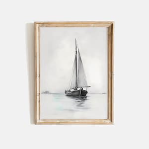 Vintage Sailboat Sketch Art, Simple Nautical Sketch Art, Lake House Print Sailboat Nursery Drawing, Minimalist Line Drawing Print