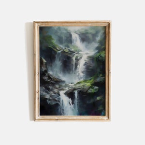 Waterfall Landscape Oil Painting, Waterfall poster, Nature Painting, Waterfall Landscape Wall Art, Waterfall Printable Wall Art