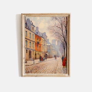 Pintura antigua de la calle de París, paisaje urbano neutro de París, pintura de la escena de la calle, decoración de la pared del paisaje urbano francés de la escena de invierno, impresión de arquitectura