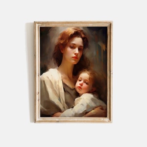 娘を抱く母親の絵、ヴィンテージの母と子の絵画、母の日のギフト、女性と子供のパステルアートプリント、アンティークアートプリント