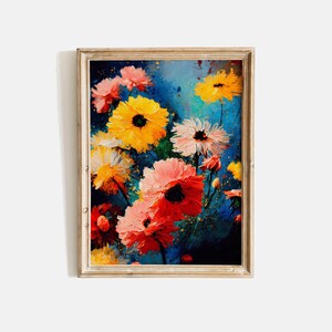 Colorful Wildflower Art, Abstract Original Flower Oil Painting, Floral Still Life Painting, Vintage Flower Print, Moody Botanical wall art