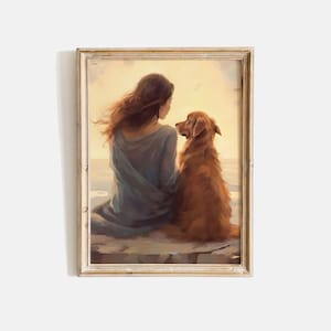 Mädchen mit Hund Wandkunst, Besitzer & Haustier Druck, Frau und Hund Druck, Haustier Druck, Mädchen und Hund Druck, Hundeliebhaber druckbares Dekor, Schlafzimmer Wandkunst