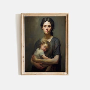 ヴィンテージの母と子の絵画、娘を抱く母親の絵、母の日ギフト、アンティークアートプリント、女性と子供のパステルアートプリント