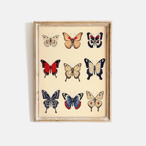Vintage Butterfly Print, Butterfly Wall Art, Antique Butterfly Drawing, Neutral Farmhouse Wall Decor, Butterflies Painting, Digital Download